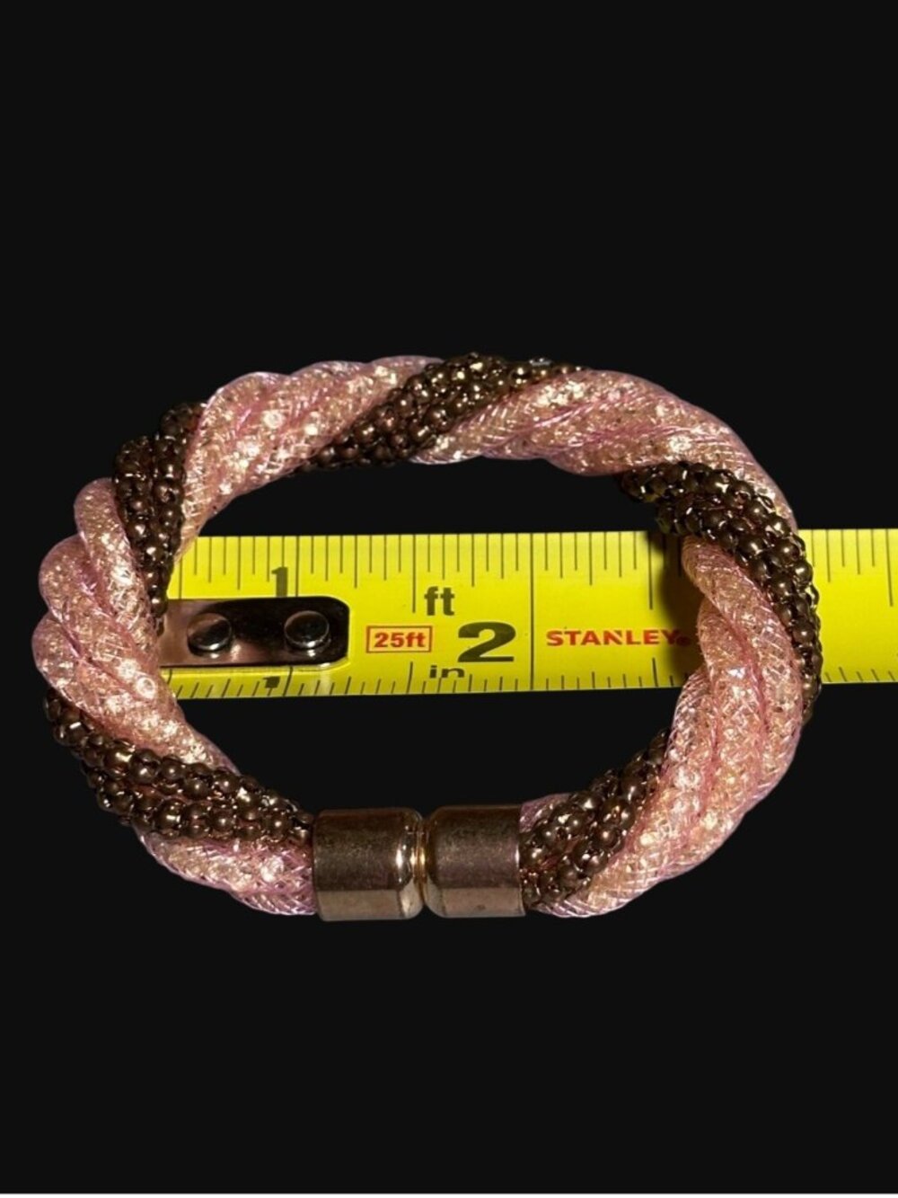 Crystal Mesh Tube Bracelet Pink Gold Tone Magnetic Closure Glitz Womens Jewelry - Picture 7 of 7